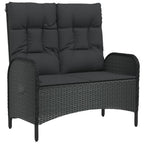 vidaXL Black Patio Bench with Reclining Function - Weather-Resistant Poly Rattan Material, Powder-Coated Steel Frame - Cushions Included - Fit for Garden, Terrace, Outdoor Lounge Area Use