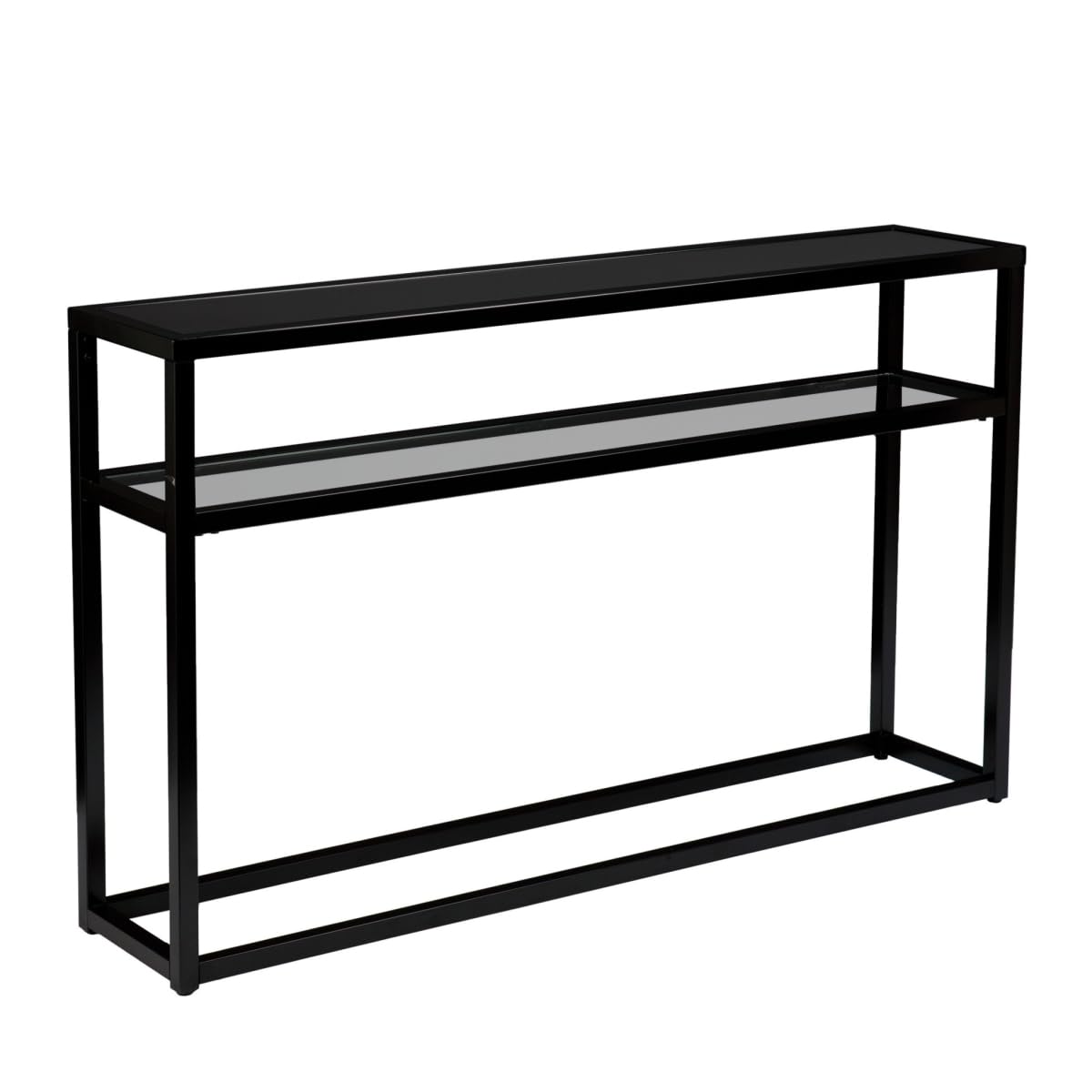 HomeRoots 402393 50 in. Glass Frame Console Table with Storage Black