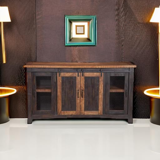 Martin Svensson Home Santa Fe Solid Wood Tv Stand, 65&quot;, Antique Black And Aged Distressed Pine