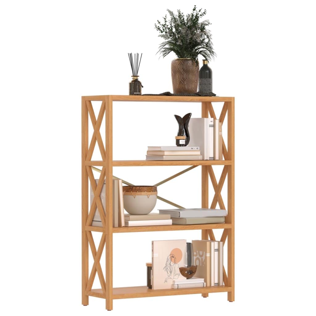 vidaXL 4-Tier Freestanding Shelf - Solid Wood Oak, Farmhouse Style, Ideal for Home and Office Use, Ample Storage Space, Easy to Assemble
