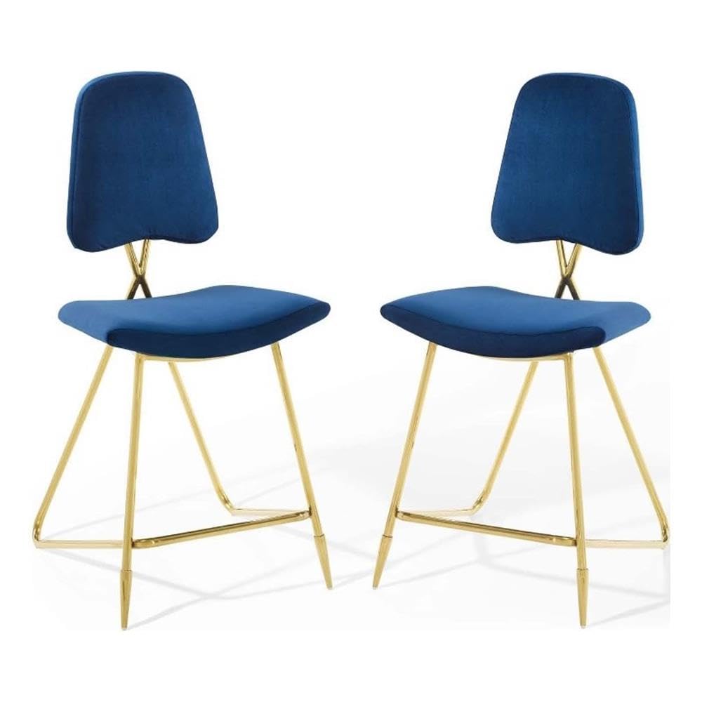 Modway Ponder Performance Velvet Upholstered Dining Counter Stool in Navy