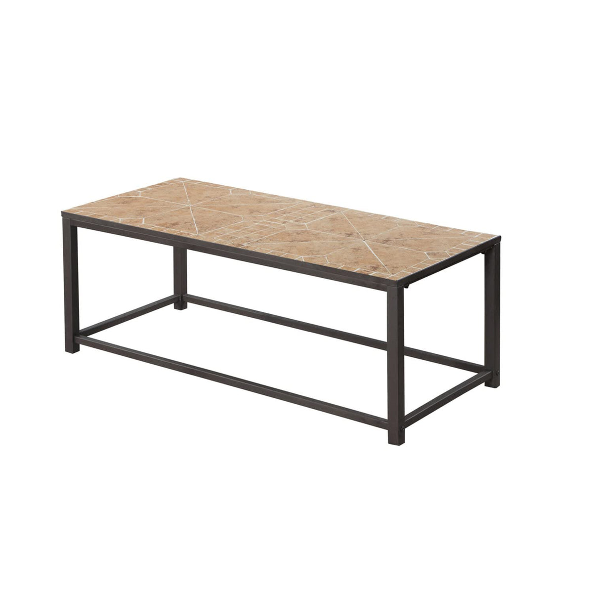 Monarch Specialties 3160, Accent, Cocktail, Rectangular, Living Room, Metal, Brown, Transitional Coffee Table-Terracotta Tile Top/Hammered, 42' L x 20' W x 17' H