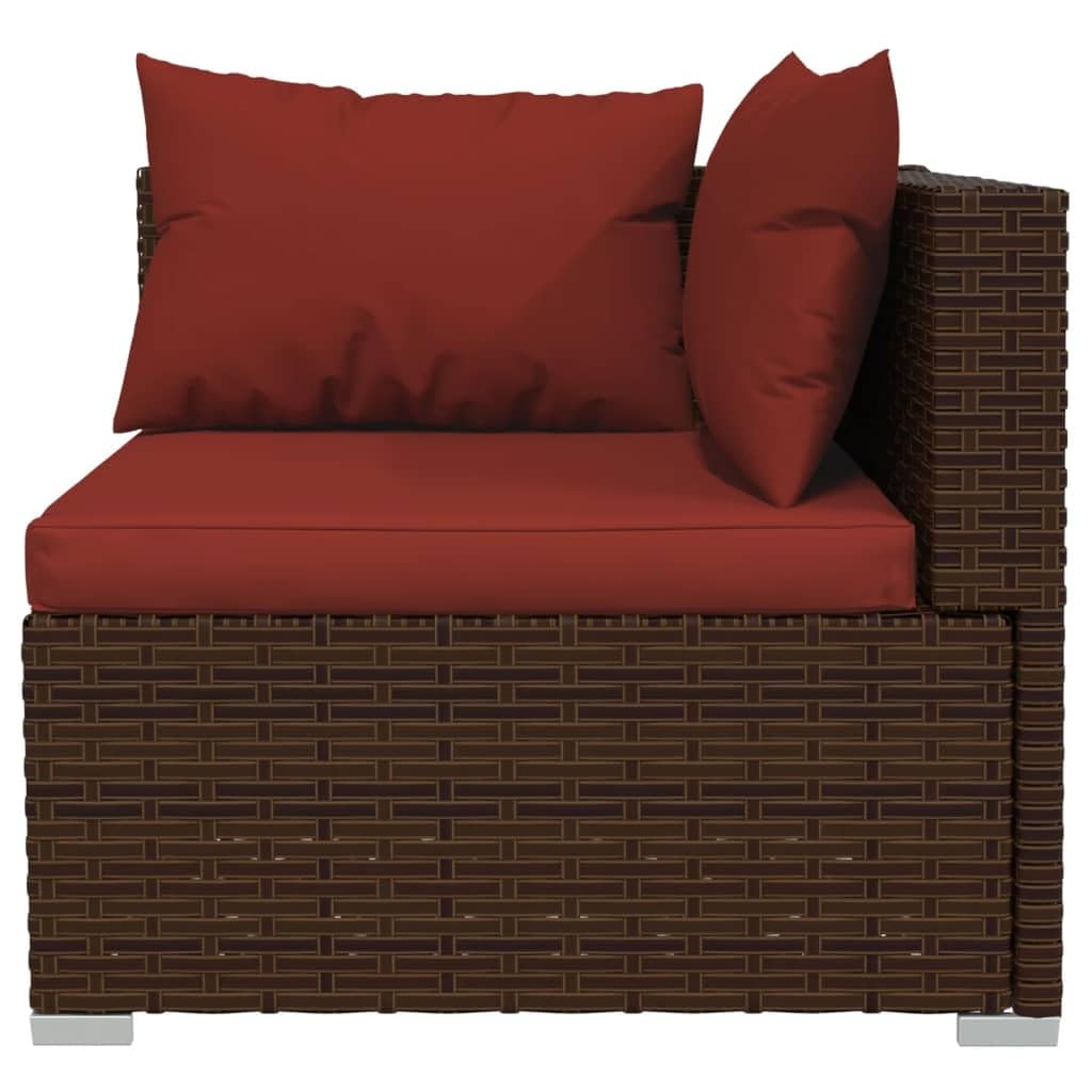 vidaXL Poly Rattan 9 Pc Patio Lounge Set - Brown with Cinnamon Red Cushions, Lightweight, Durable, with Modular Design and Comfortable Fabric Cushions