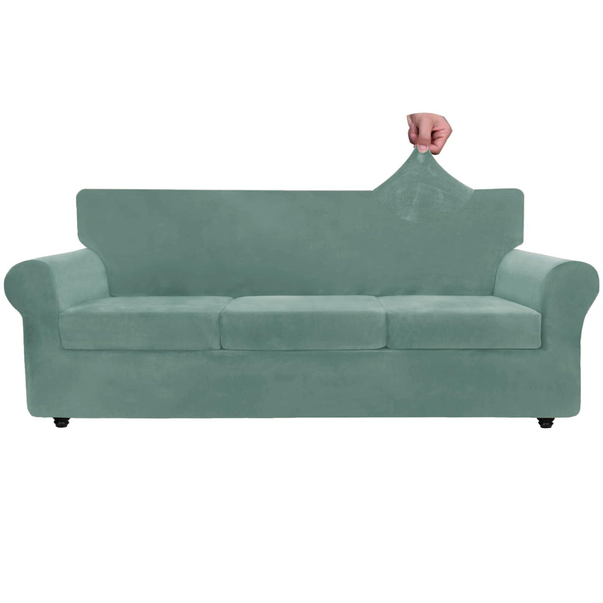Znsayotx Luxury Velvet Couch Cover 4 Piece Stretch Oversized Sofa Covers For 3 Cushion Couch Thick Soft Large Sofa Slipcover Anti Slip Dogs Pet Furniture Protector (Pea Green), 91'-110'(3 Cushions)