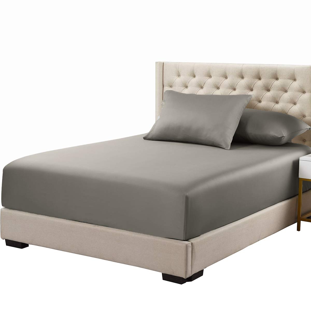 Royal Tradition Viscose From Bamboo Fitted Bottom Sheet Only, Queen Size, Deep Pocket, Extremely Soft Sheets, Solid Grey