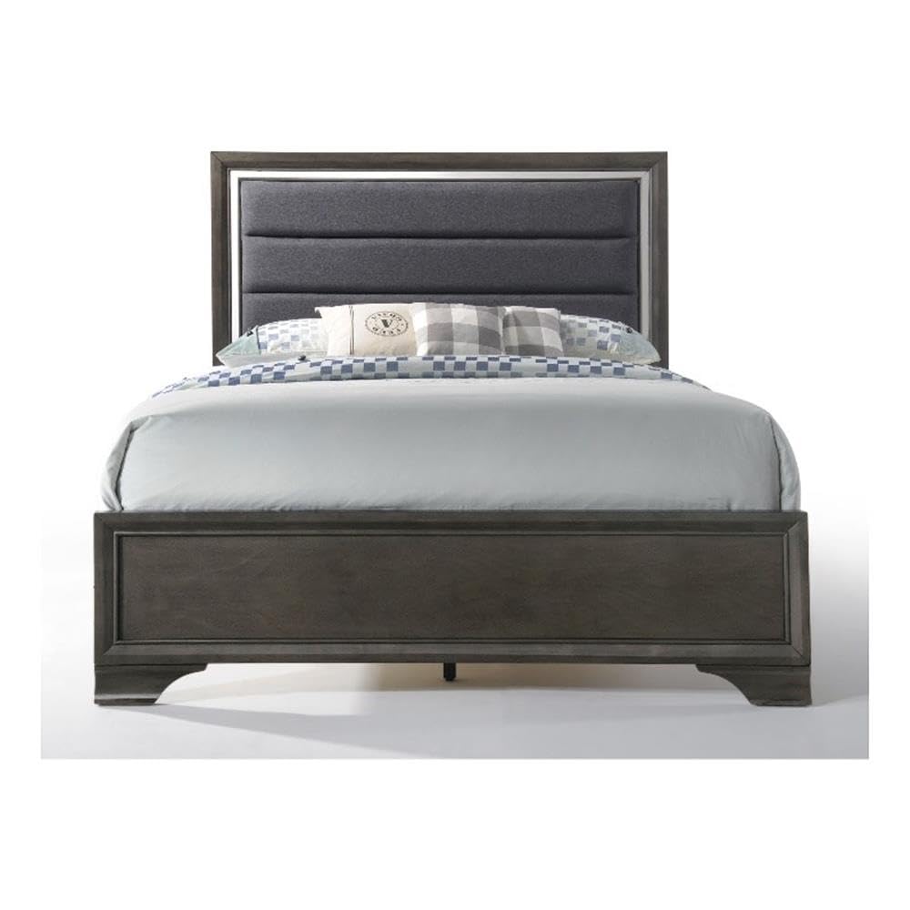 Acme Carine II Wooden Upholstered King Panel Bed in Gray