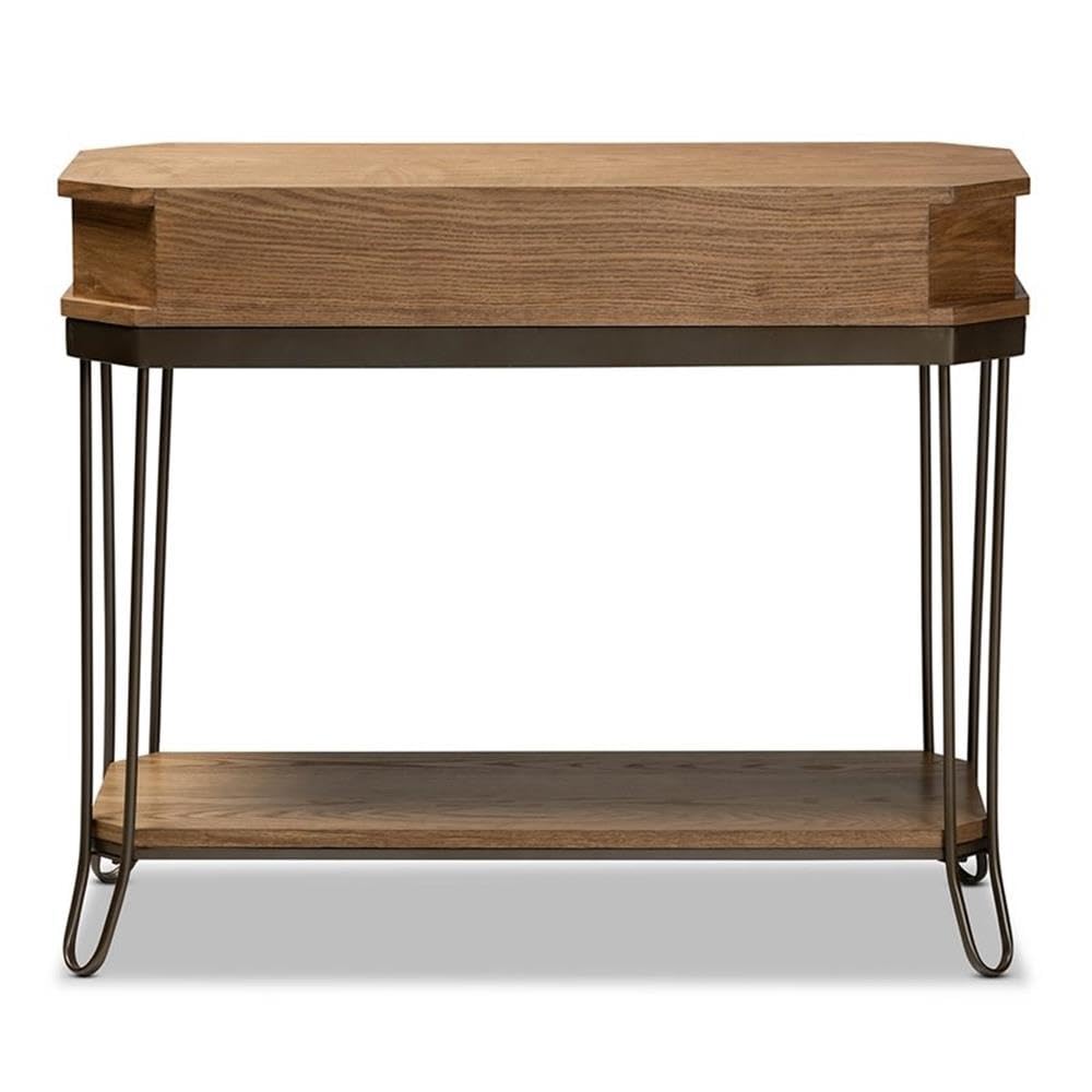 Baxton Studio Brown Wood and Black Finished Metal 3-Drawer Console Table