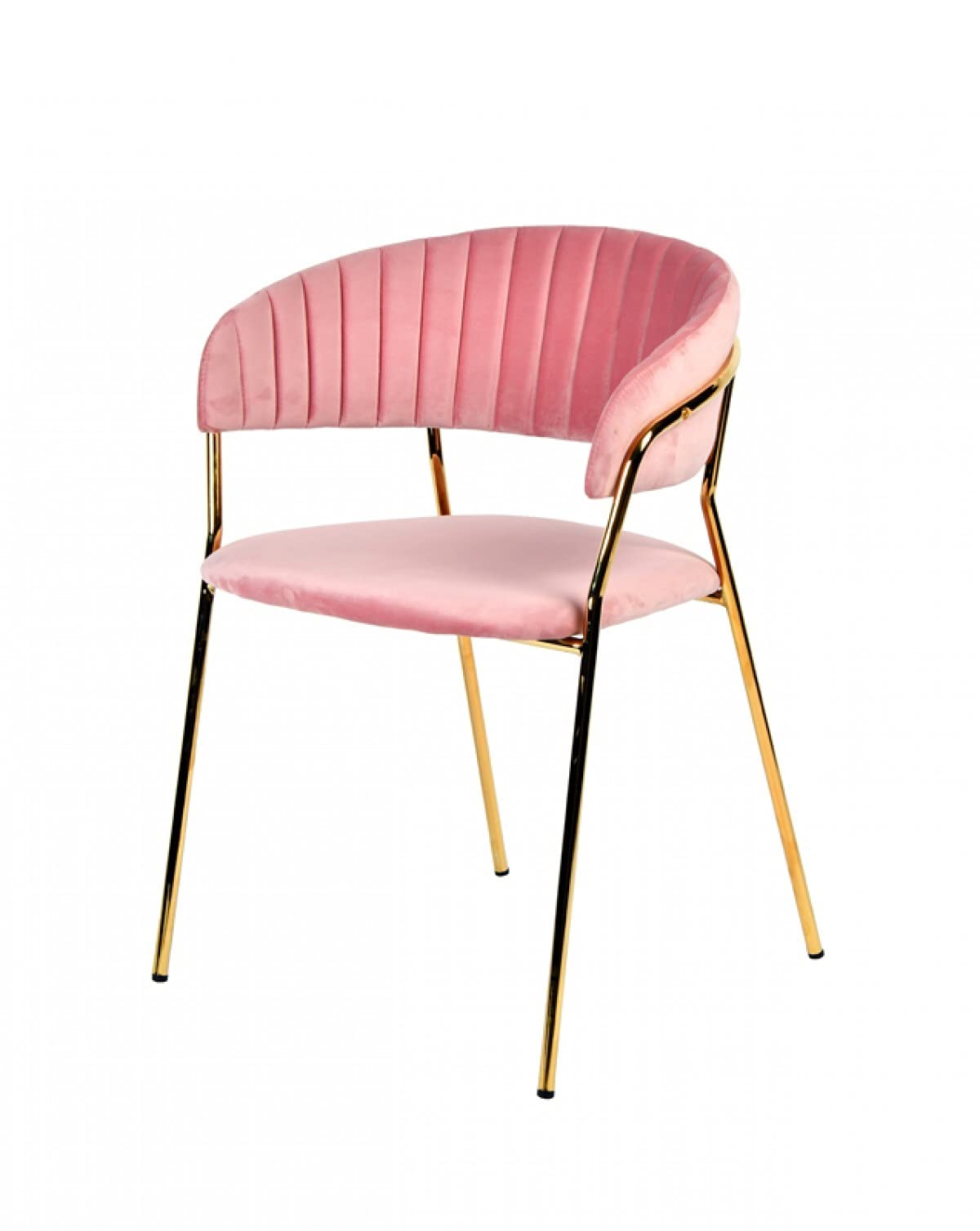 HomeRoots Pink, Gold Fabric, Steel Set of 2 Curved Chic Pink and Gold Velour Dining Chairs