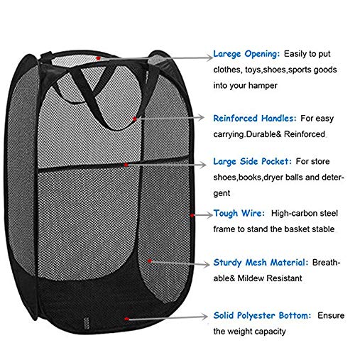 Durreus Foldable Large Pop Up Laundry Hamper With Pocket For Dirty Clothes,Sporting Goods,Baby Toys,Dorm Laundry Basket Rectangl
