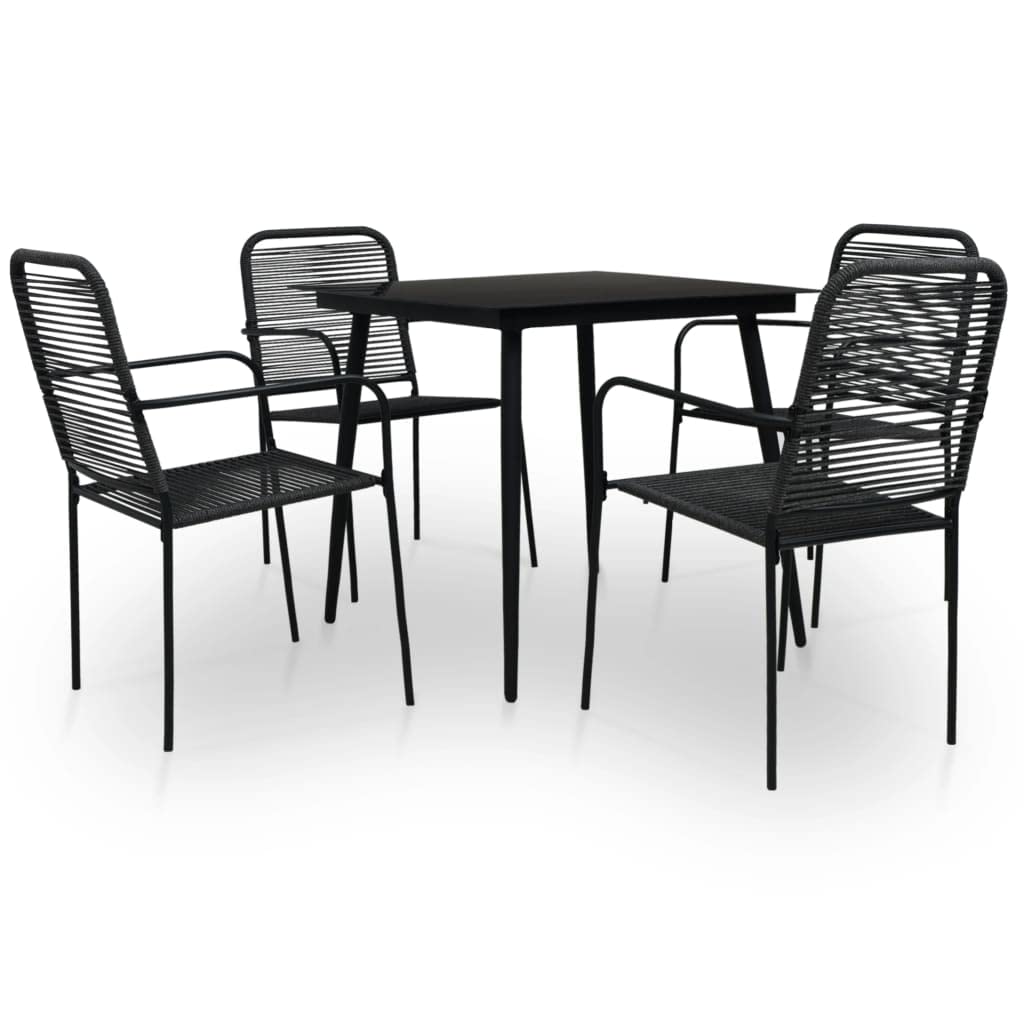 vidaXL 3 Piece Patio Dining Set in Scandinavian Style, Black Powder-Coated Steel Frame with Cotton Rope Weaving, Tempered Glass Tabletop for Garden, Patio, and Dining Rooms