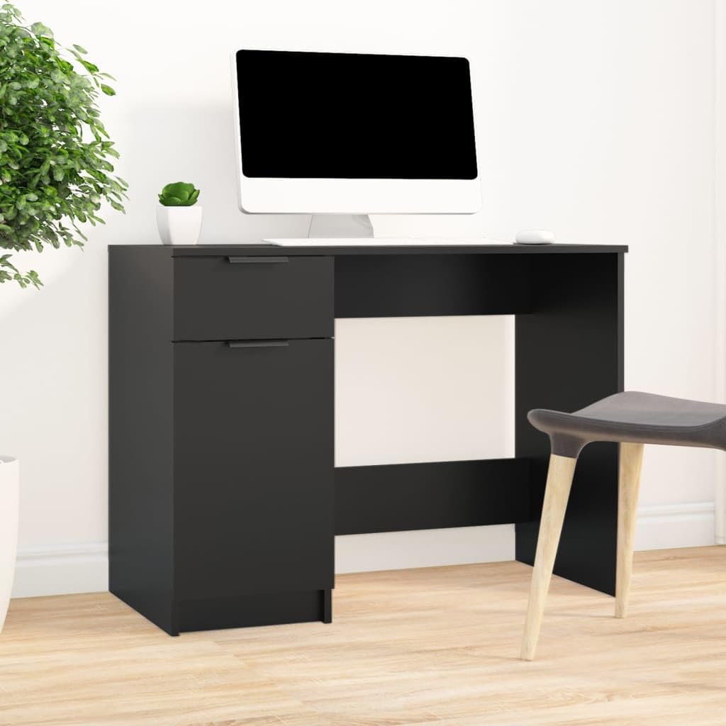 vidaXL Modern Desk with Storage - Engineered Wood - Black Color - Perfect for Home Office, Living Room or Bedroom
