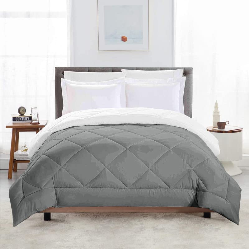 TundwalS Microfiber Reversible Solid Extra Comfort & Soft Comforter||Blanket Single Bed 210 Gsm Quilt Grey  White1 (Piece)