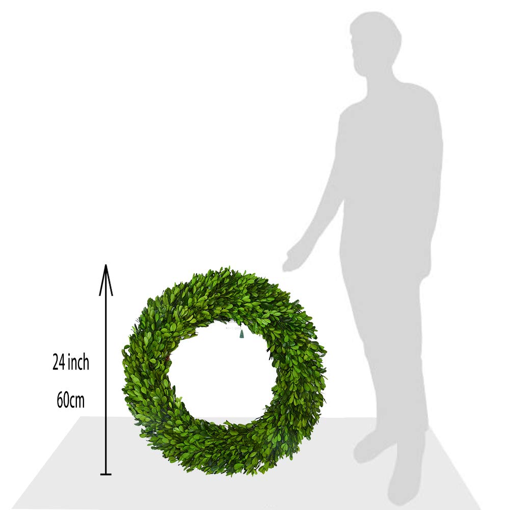 Boxwood Valley 24 Inch Xx-Large Preserved Boxwood Wreath, Wedding Home Decoration, Farmhouse Style Realistic Full Green Real Box