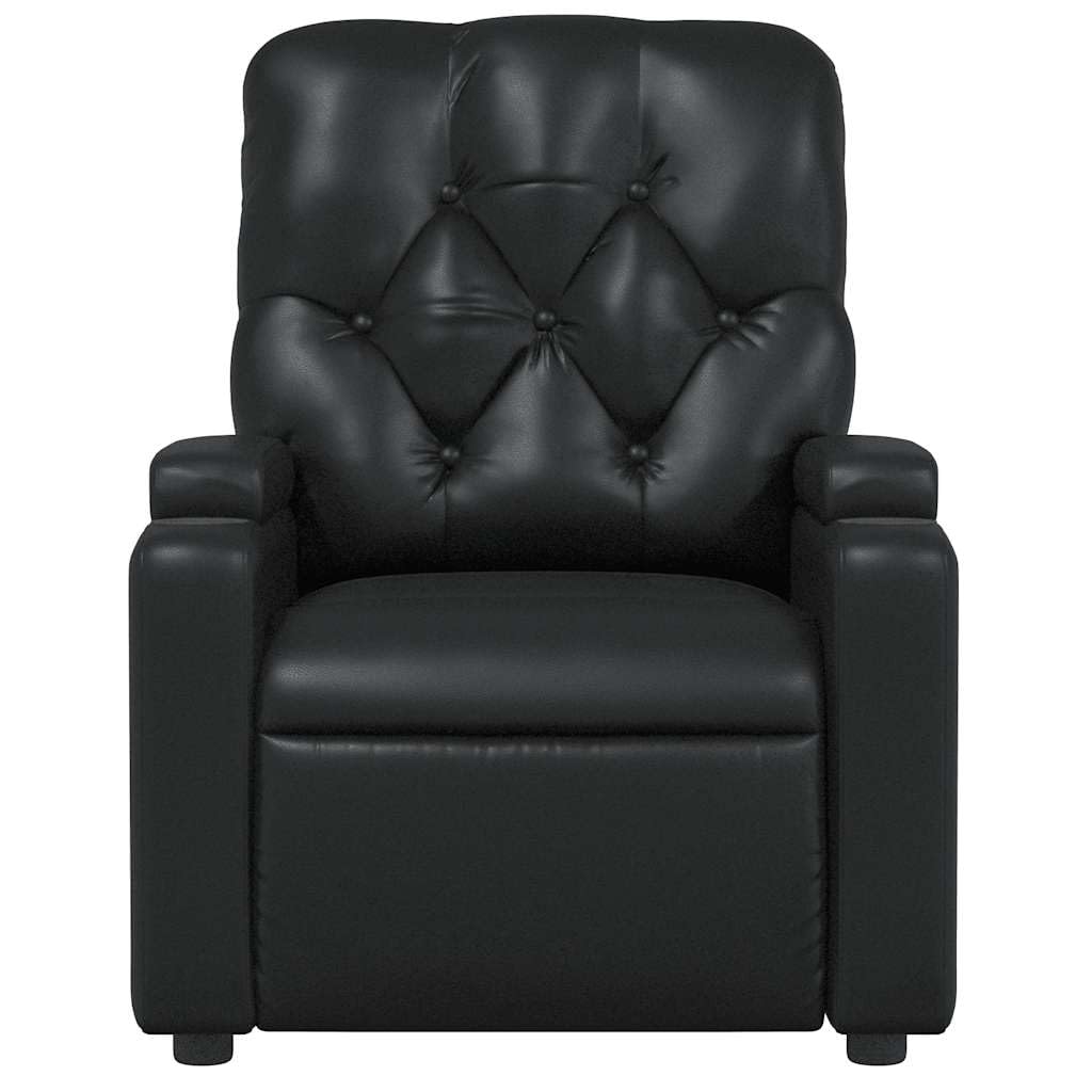 vidaXL Leather Massage Recliner Chair for Living Room, Home Theater, 6-Point Vibration Massage, Adjustable Back & Footrest, Cup Holders, Black