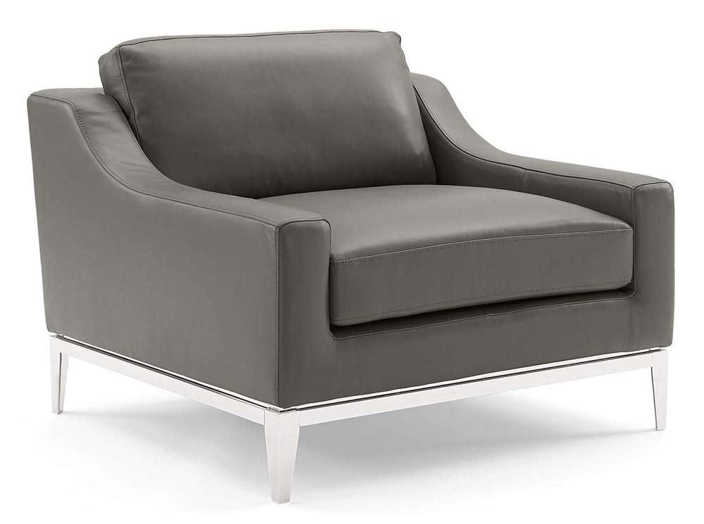 Modway Harness Stainless Steel Base Leather Set Of 2 In Gray, 2 Armchairs