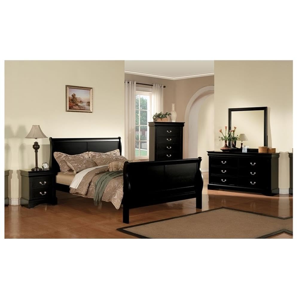 Acme Louis Philippe III Queen Wooden Sleigh Bed in Black