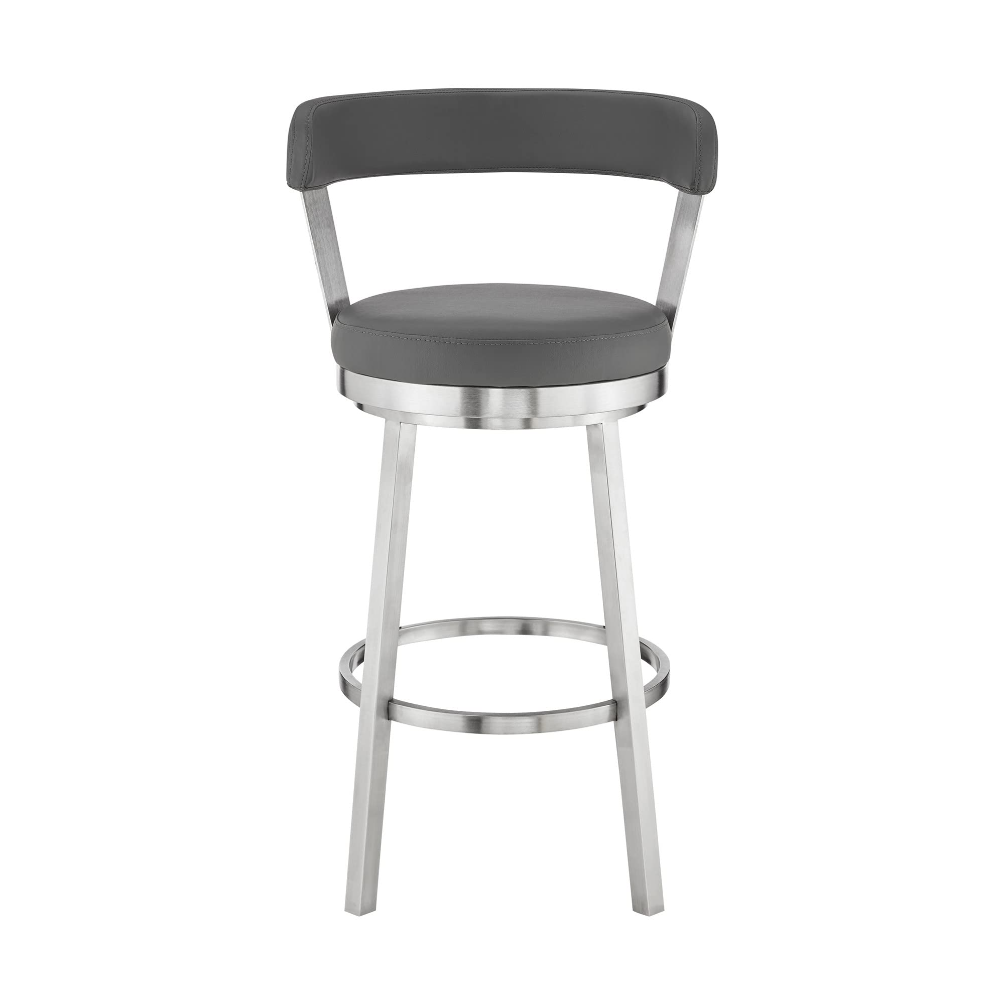 HomeRoots Gray 30' Chic Grey Faux Leather with Stainless Steel Finish Swivel Bar Stool