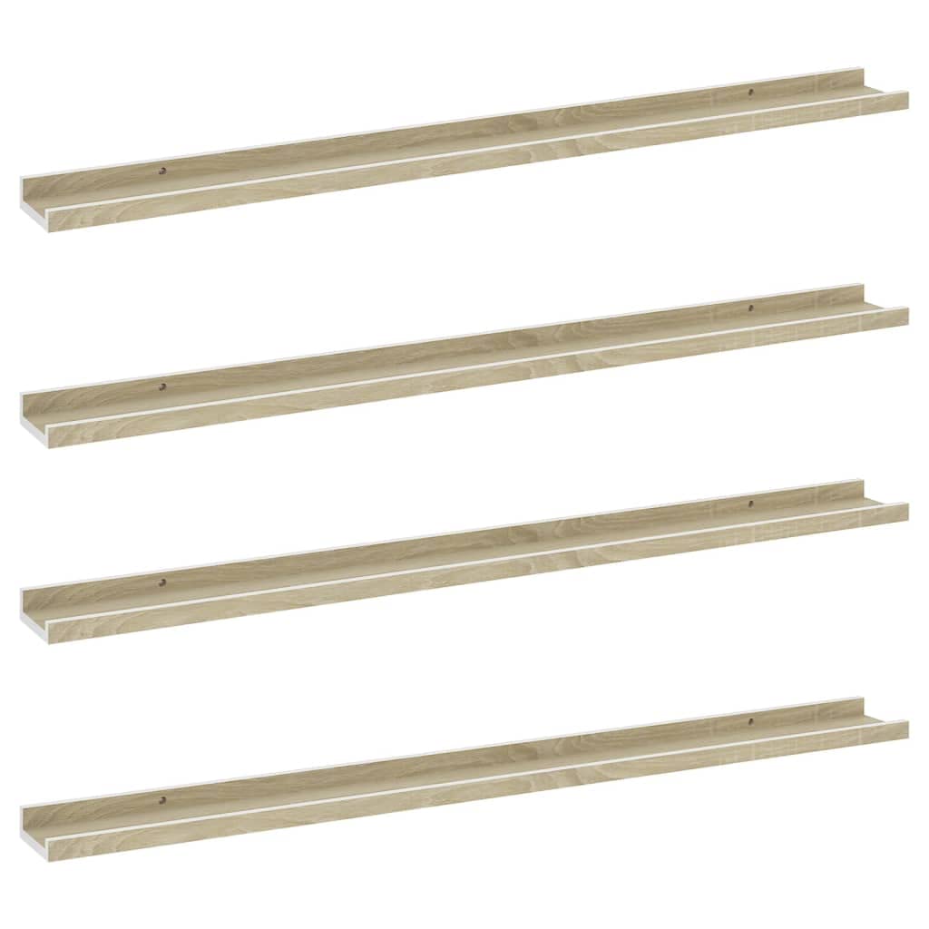 Wall Shelves -SKM Wall Shelves 4 pcs White and Sonoma Oak 39.4x3.5x1.2