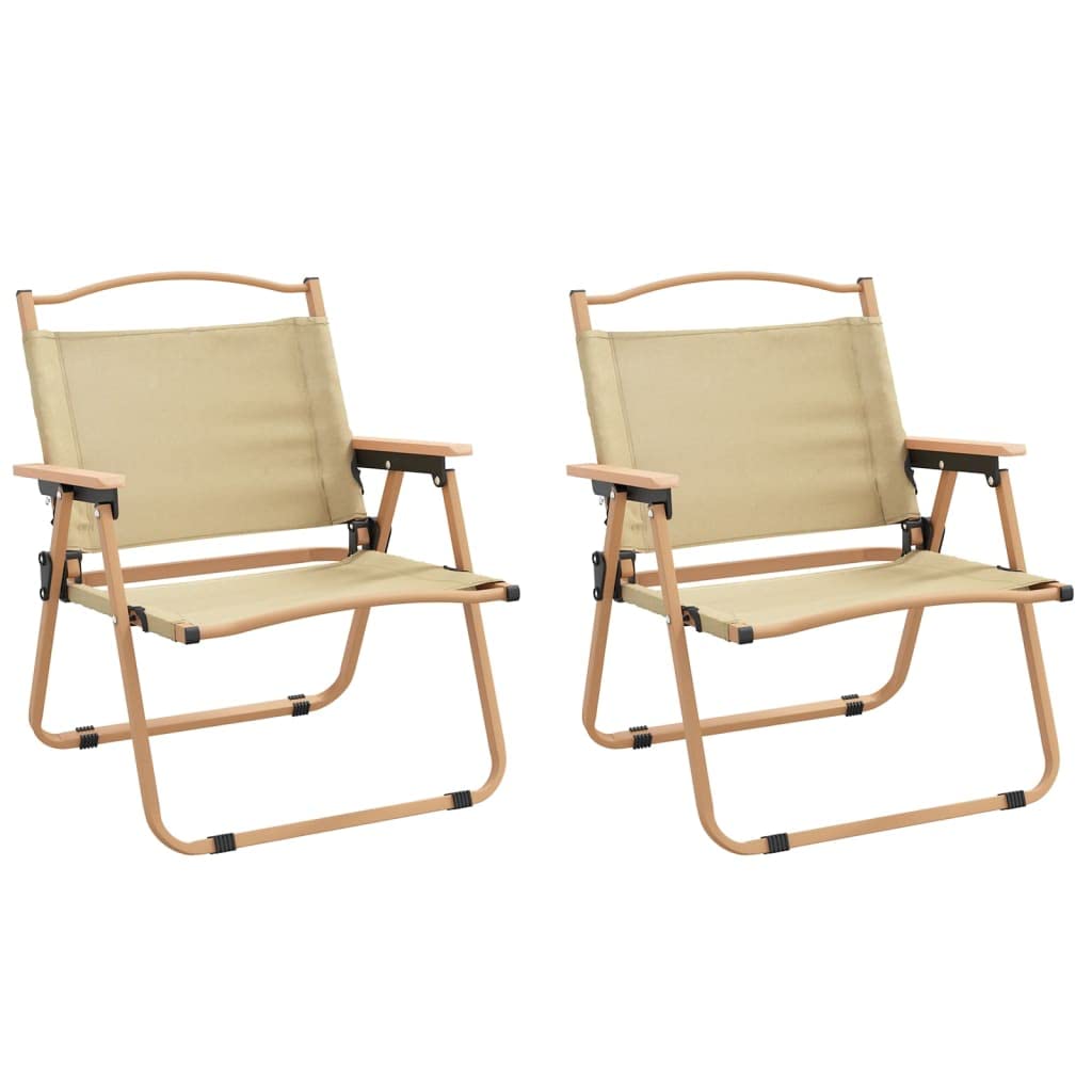 vidaXL Beige Folding Camping Chairs-Set of 2, Powder-Coated Steel Frame, Durable Oxford Fabric, Lightweight and Portable, Ideal 