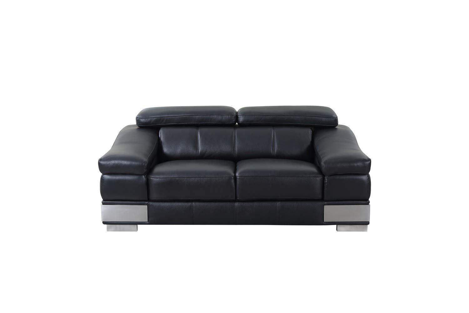 HomeRoots 31-39&quot; Modern Black Leather Loveseat
