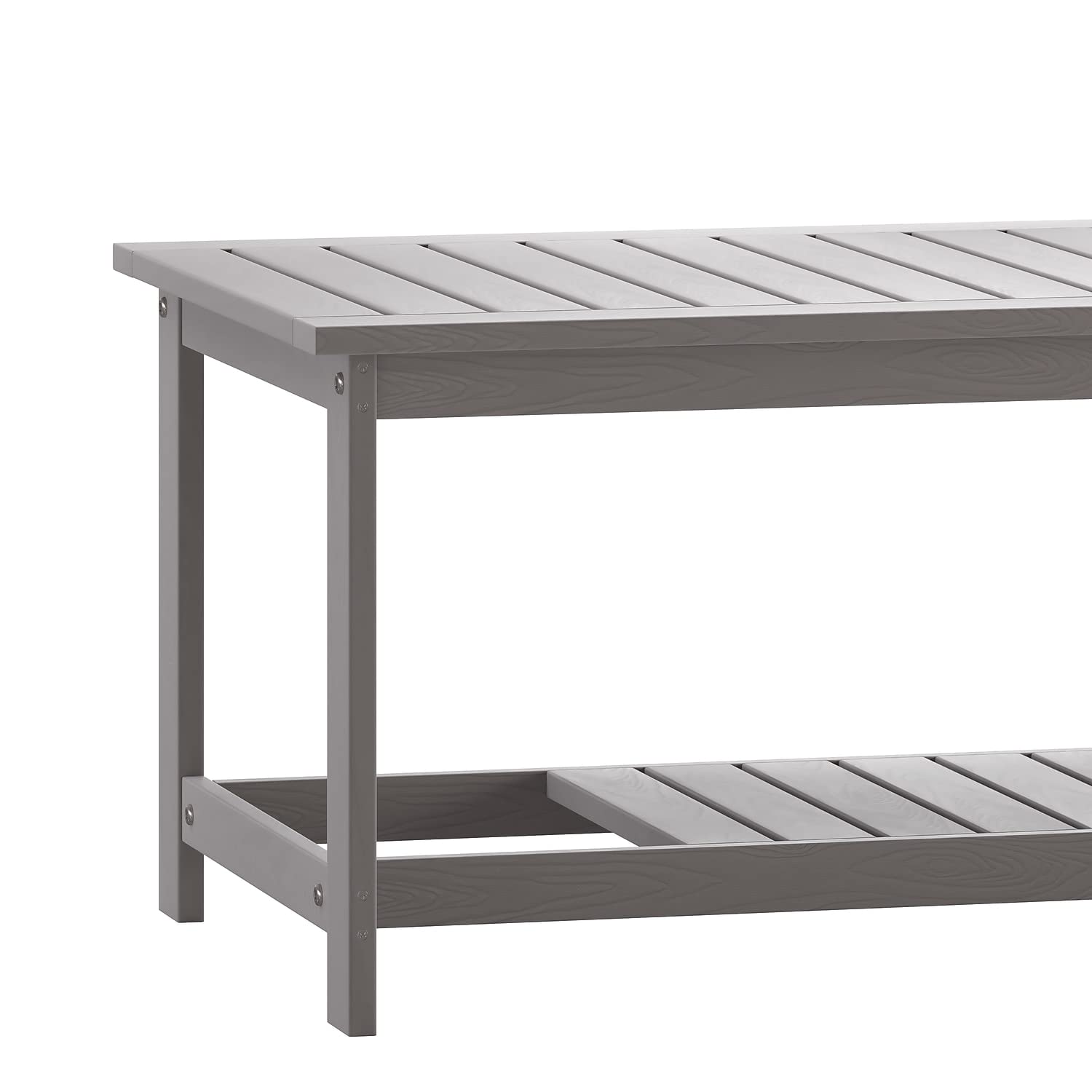 Flash Furniture Charlestown Two Tiered Commercial Grade Adirondack Coffee Table - Gray Finish Poly Resin Wood - All-Weather - Slatted Shelf Design,Grey