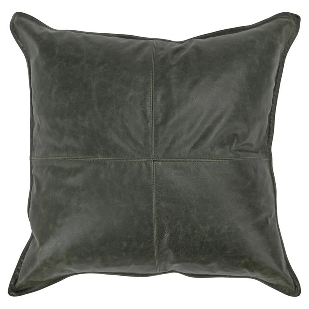 Kosas Home Cheyenne 22X22 Transitional Leather Throw Pillow In Nightfall Green
