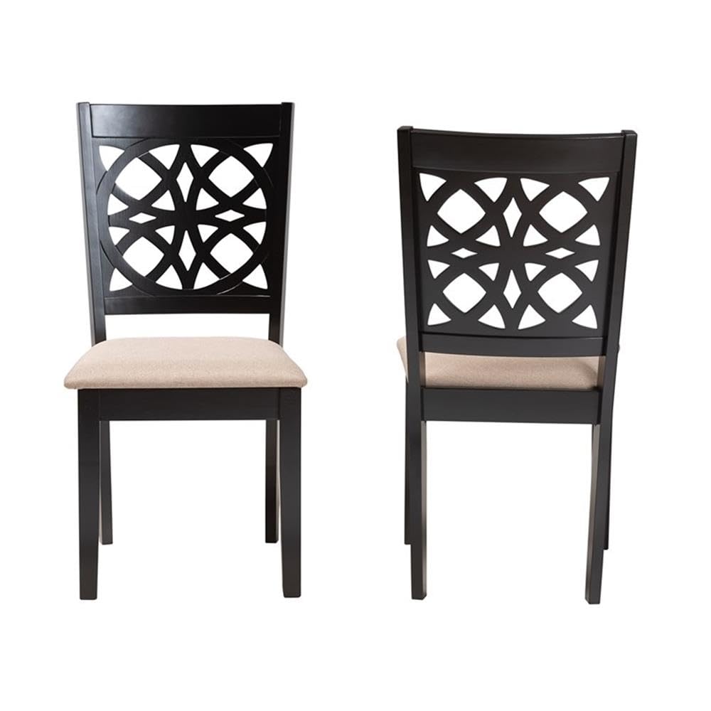 Baxton Studio Abigail Modern Beige Fabric and Dark Brown Finished Wood 2-Piece Dining Chair Set