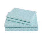 Comfort Spaces Cotton Flannel Breathable Warm Deep Pocket Sheets with Pillow Case Bedding, King, Aqua Geo 4 Piece