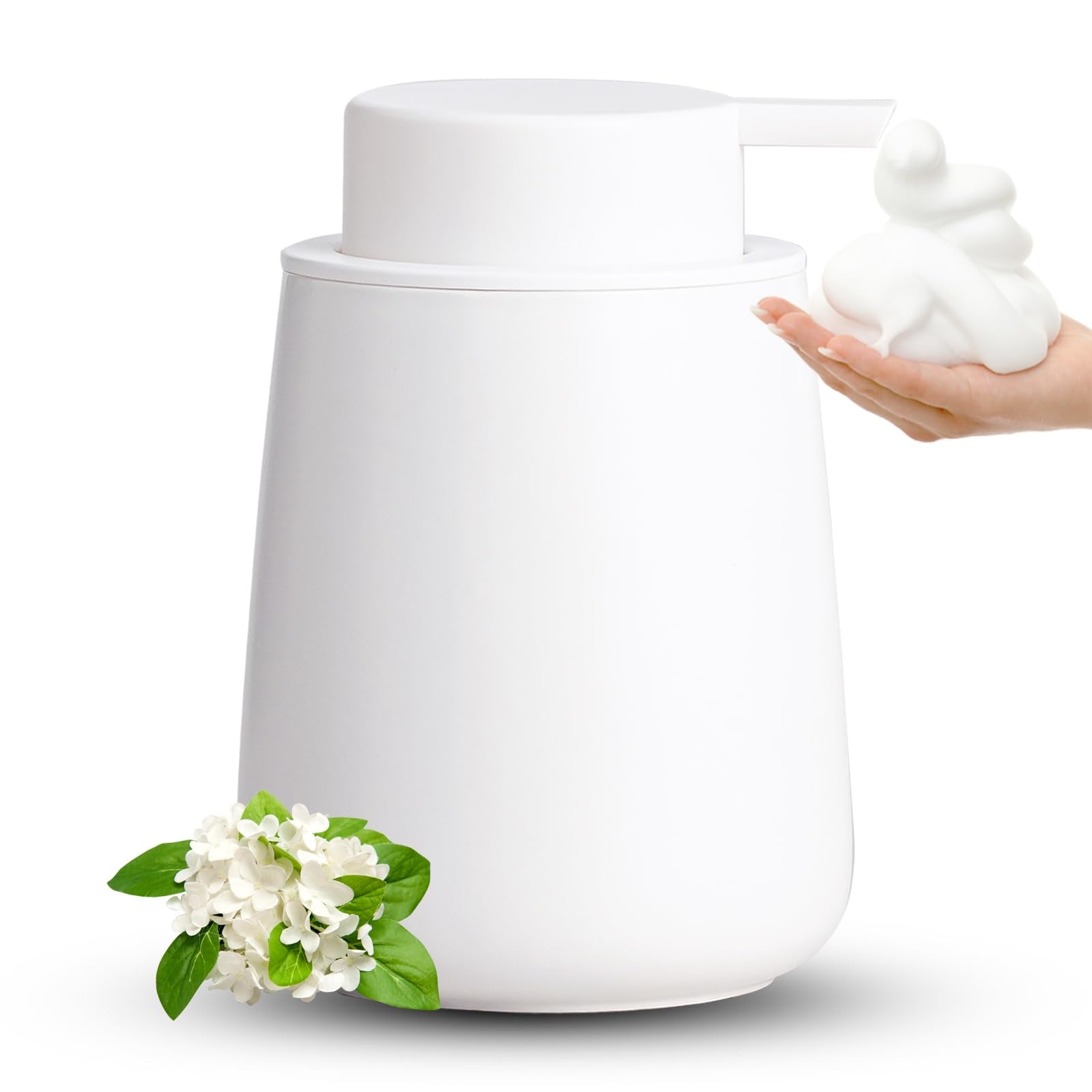 AZMOYAC Foaming Soap Dispenser - 12 Oz White Ceramic Foam Hand Soap Dispenser for Bathroom, Face Wash Dispenser Bottle with Foam