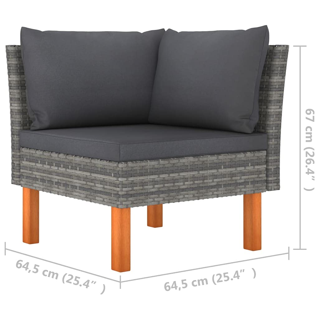 vidaXL 3-Piece Patio Lounge Set/Joyful Gray Poly Rattan Sofa Set with Solid Eucalyptus Wood Legs/Comes with Comfortable, Washable Anthracite Cushions for Relaxation