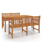 vidaXL 3 Piece Garden Furniture Dining Set, Solid Teak Wood, Brown, Water-Resistant, Indoor and Outdoor Use, Backrest Benches and Sturdy Tabletop