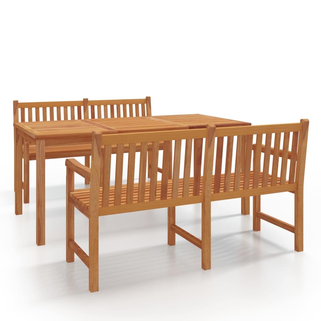 vidaXL 3 Piece Garden Furniture Dining Set, Solid Teak Wood, Brown, Water-Resistant, Indoor and Outdoor Use, Backrest Benches and Sturdy Tabletop