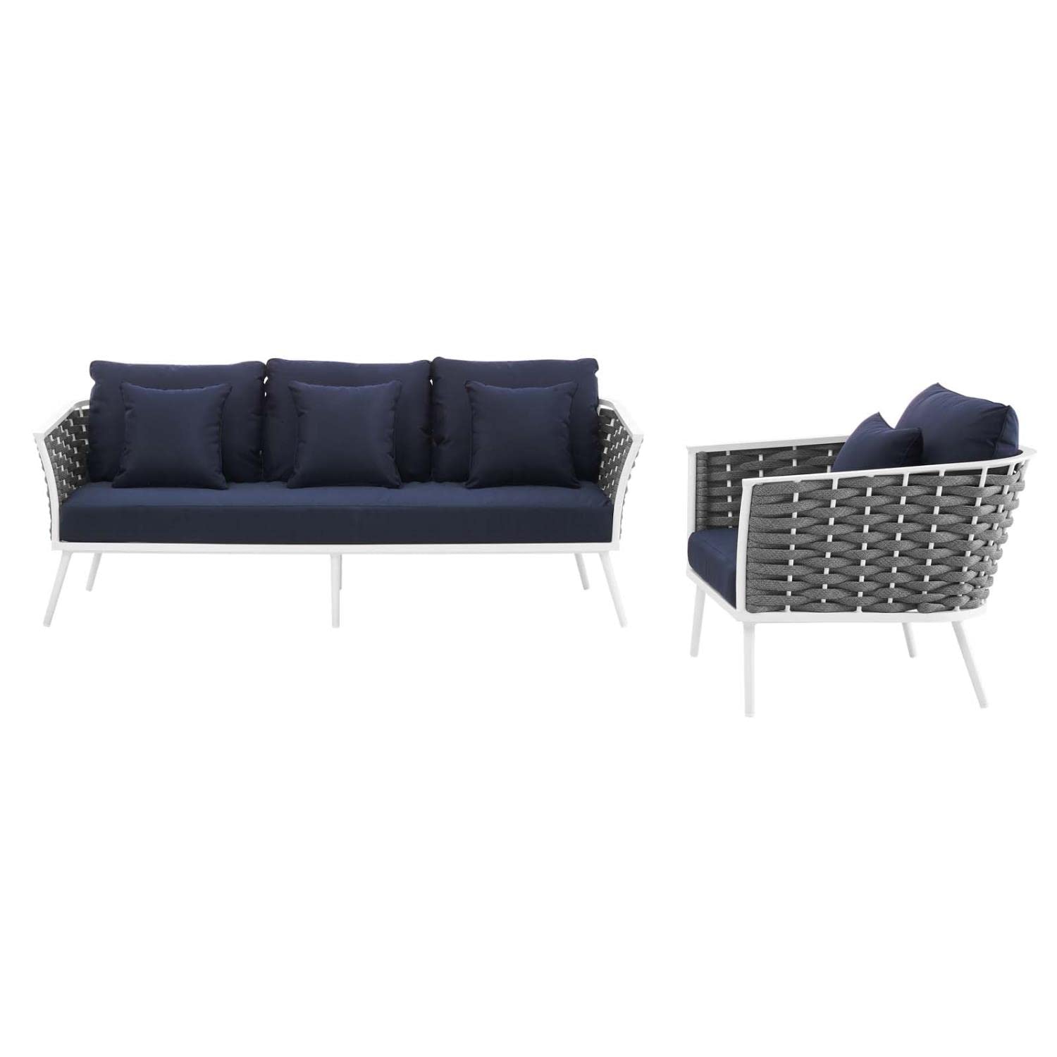 Modway Stance Outdoor Patio Aluminum, Sofa And Armchair, White Navy