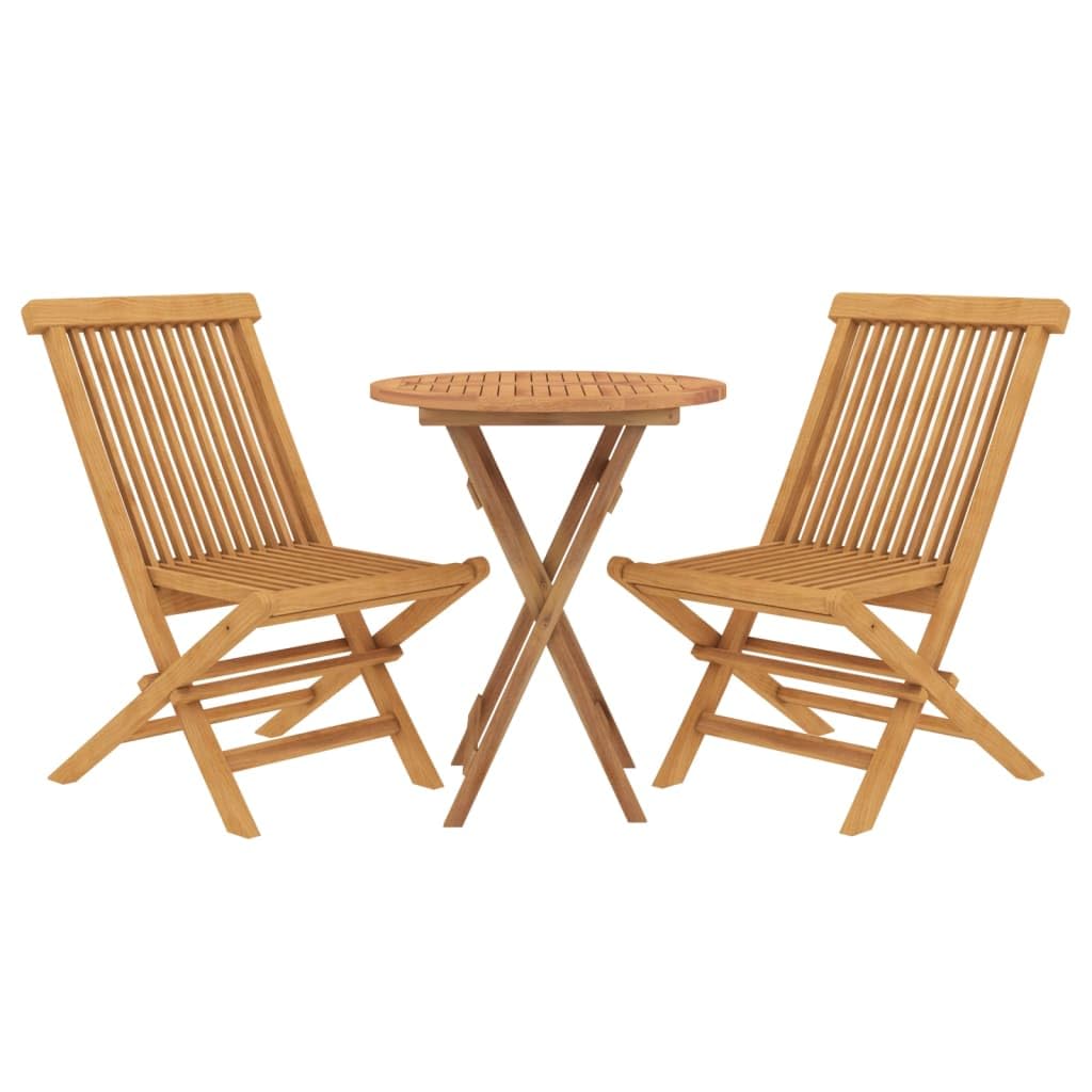 vidaXL 3-Piece Teak Wood Patio Dining Set - Foldable Solid Wood Table & Chairs, Elegant Design, Sturdy Frame, for Garden/Outdoor