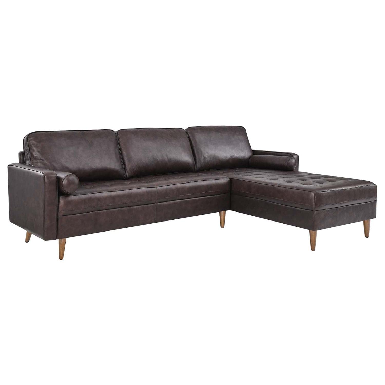 Modway Valour 98&Quot; Modern Style Leather Sectional Sofa In Brown