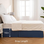Miye Pleated Waffle Weave Bed Skirt, Tailored Dust Ruffle 16 Inch Drop Easy Fit, Machine Washable (Navy Blue, Queen - 16'' Drop)