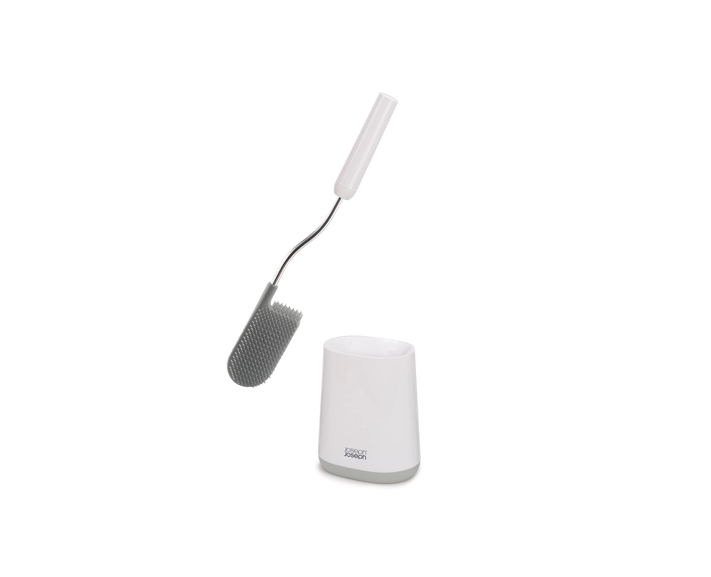 Joseph Joseph Flex Lite Silicone Toilet Brush with Slimline Holder Set, Flexible Head, drip, Anti-Clog deep Clean, 1 EA, Grey/Wh