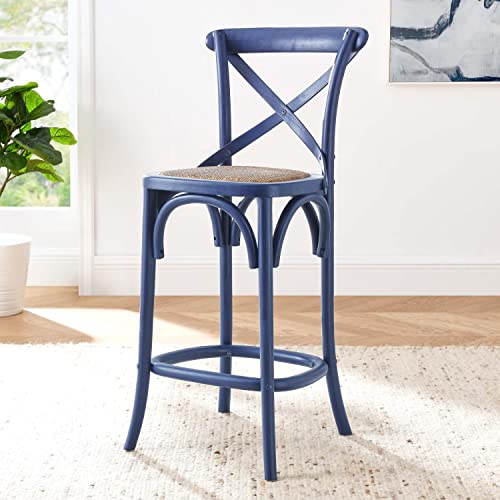 Modway Gear X-Back Wood Counter Stool In Midnight Blue