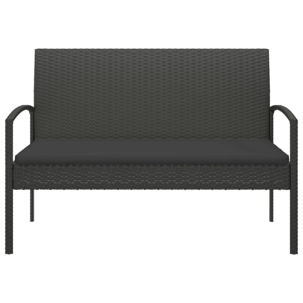 vidaXL Modern Black Patio Bench with Removable Cushion in Sturdy Poly Rattan and Powder-Coated Steel Frame - Ideal for Outdoor Living, Garden Seat with High Load Capacity