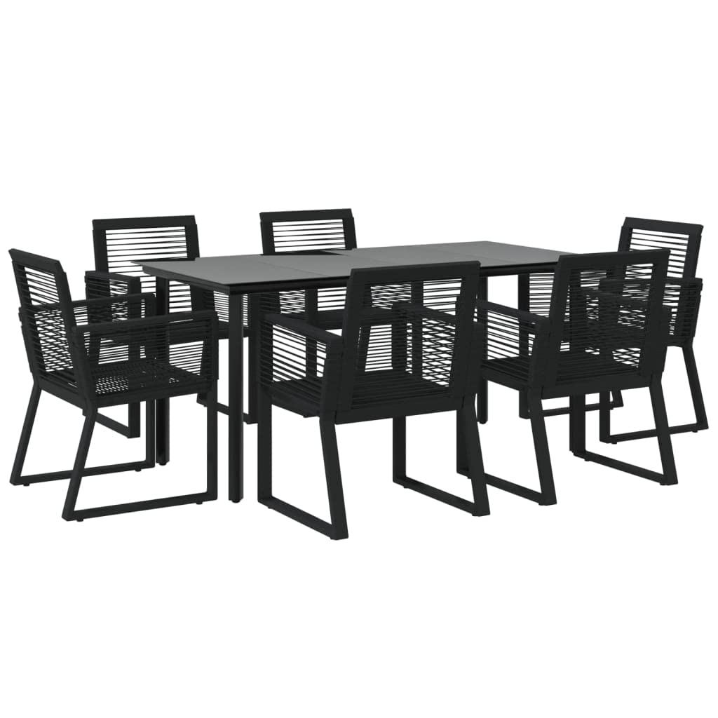 vidaXL Patio Dining Set 7 Piece, Patio Conversation Set with Table, Outdoor Furniture Set for Garden, Modern Style, Black PVC Rattan