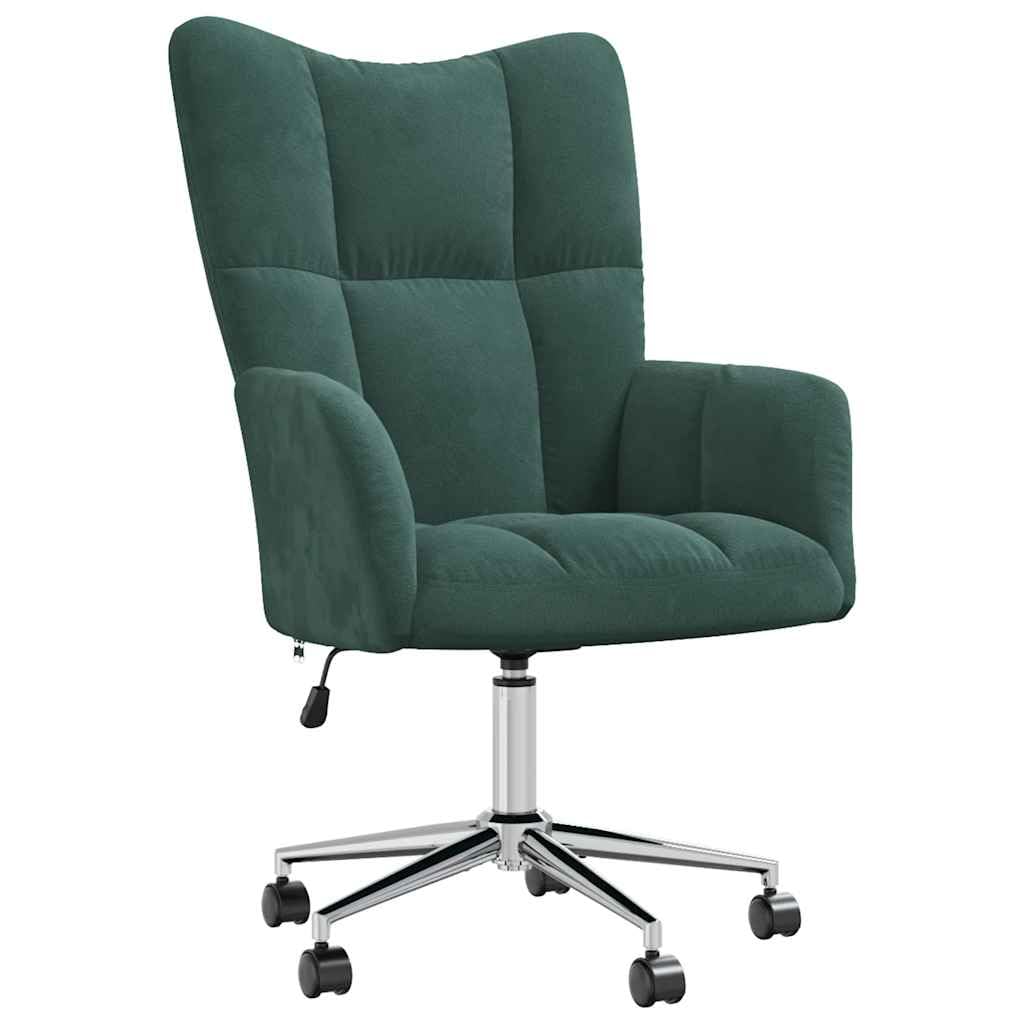 vidaXL Recliner Chair with Wheels Rotatable Height Adjustable TV Chair Upholstered Chair Relaxing Chair Wing Chair Living Room Dark Green Velvet, 328163