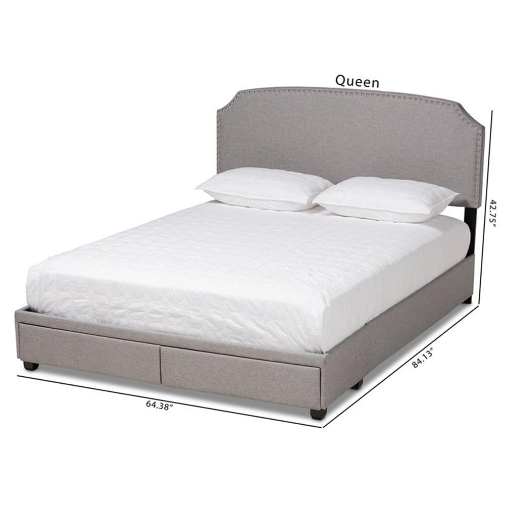 Baxton Studio Larese Light Grey Fabric Upholstered 2-Drawer King Size Platform Storage Bed