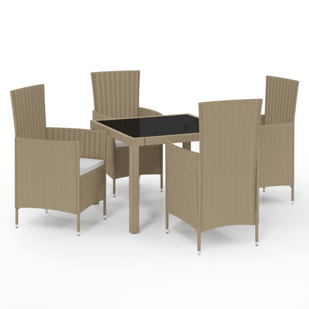 vidaXL Patio Dining Set 5 Piece with Cushions Garden Outdoor Terrace Balcony Dining Table and Chair Seat Seating Furniture Poly Rattan Beige