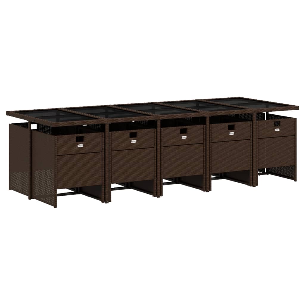 vidaXL - Patio Dining Set with Cushions 11 Piece Poly Rattan Brown - Garden Backyard Furniture for Outdoor/Patio