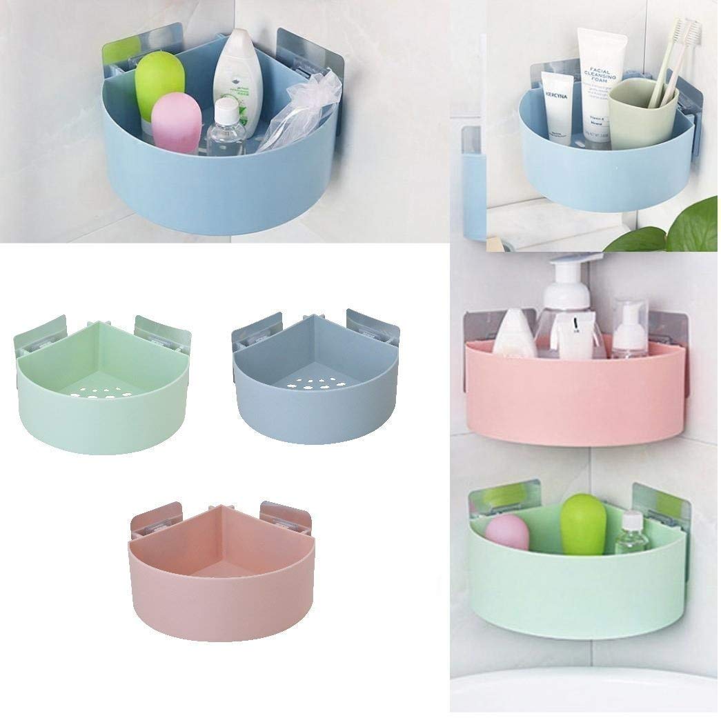 FLIPXEN Plastic InterDesign Bathroom Kitchen Storage Organizer Shelf Rack Triangle Shower Corner Caddy Basket with Adhesive Pad
