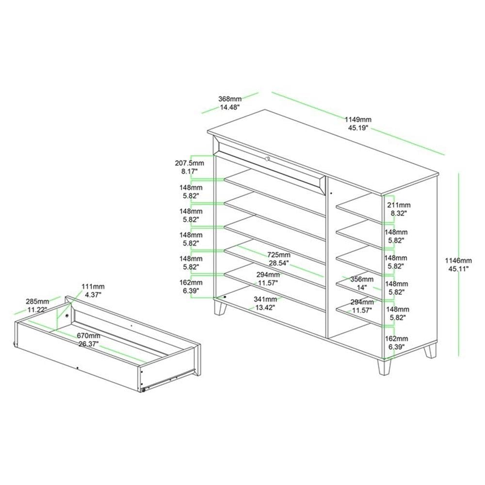 Baxton Studio Coolidge Modern and Contemporary Oak Brown Finished Wood 3-Door Shoe Storage Cabinet with Drawer