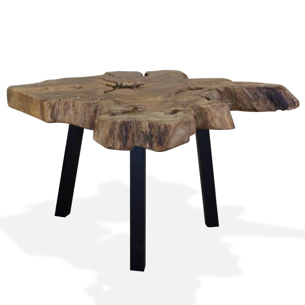 vidaXL Handmade Coffee/Side/End Table with Genuine Teak Tabletop - Vintage Design with Sturdy Steel Legs and Oil Finish (Dimension: 31.4x27.5x14.9) - 163 Characters.