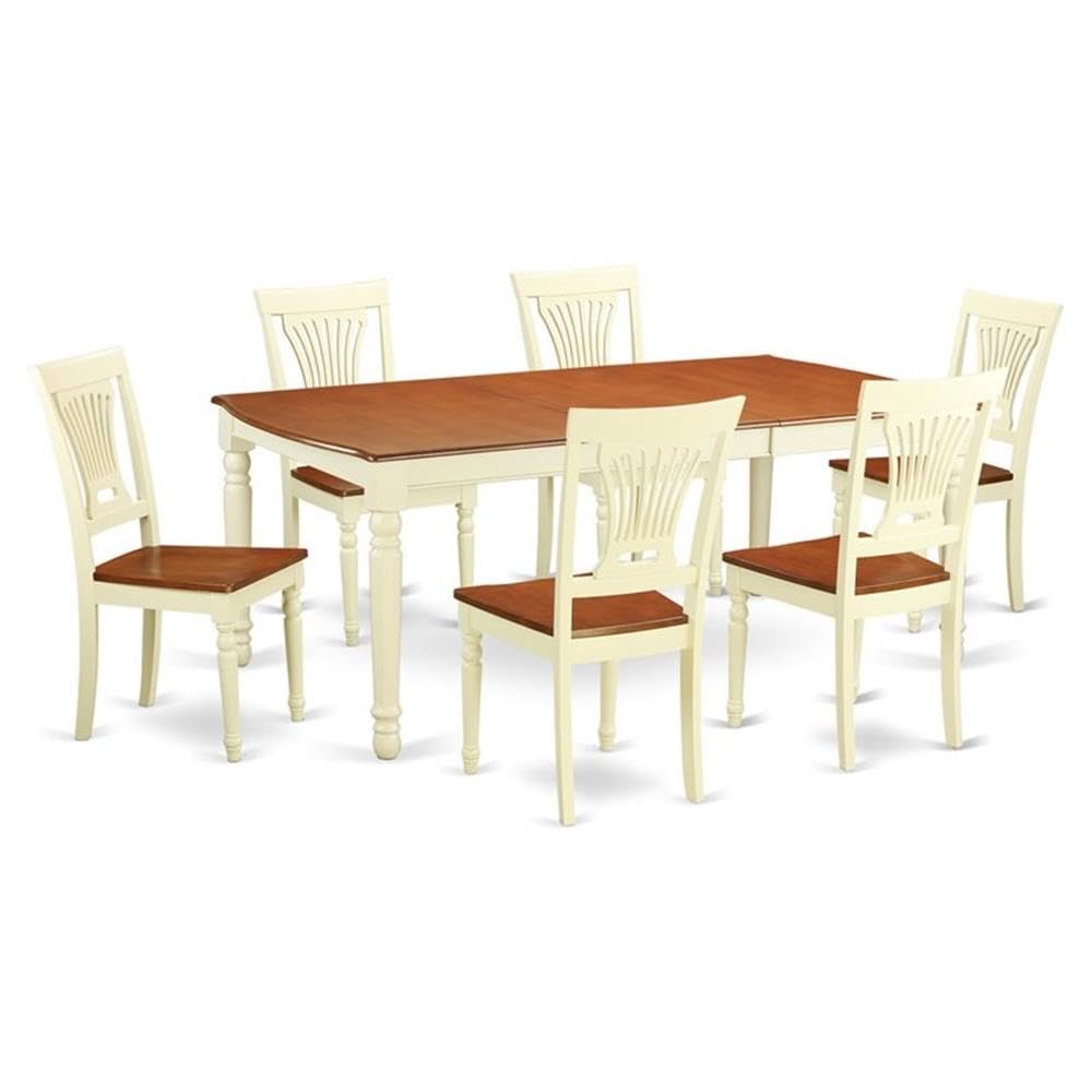 East West Furniture DOPL7-WHI-W 7 Piece Dining Table Set Consist of a Rectangle Dining Room Table with Butterfly Leaf and 6 Wood Seat Chairs, 42x78 Inch, Buttermilk & Cherry