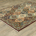 HomeRoots 509272 6 x 9 ft. Red Rust Navy Light Blue Brown Orange Ivory & Gold Oriental Power Loom Stain Resistant Rectangle Area Rug with Fringe