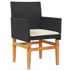 vidaXL Patio Chairs with Cushions - Modern Black Poly Rattan & Solid Wood - Comfortable Outdoor Seating for Patio/Garden - Set of 2